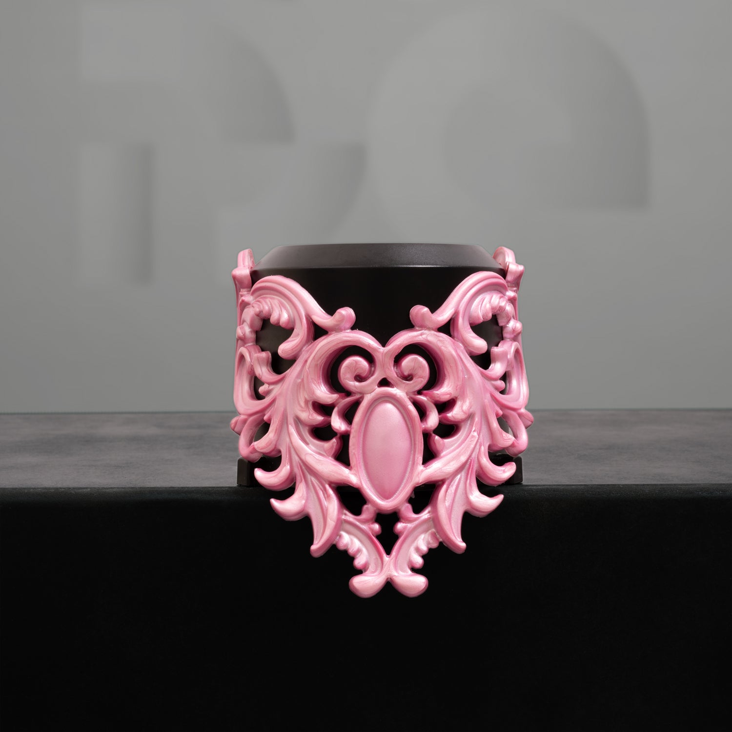 Introducing a stunning and opulent accessory that beautifully captures the essence of the Baroque era: the pink latex choker with a Baroque-style design.