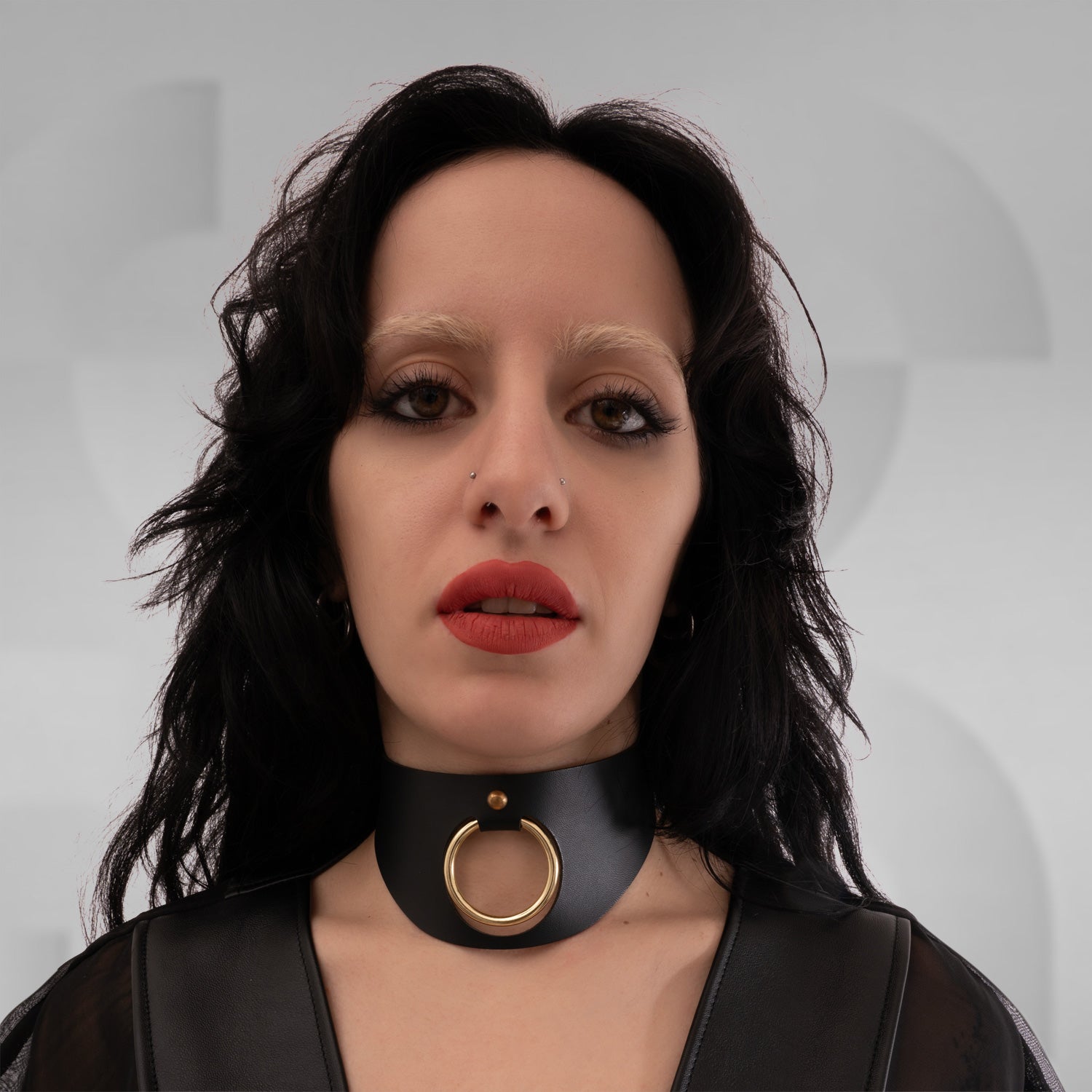 Elegant black faux leather O-Ring Choker from Cyberesque.