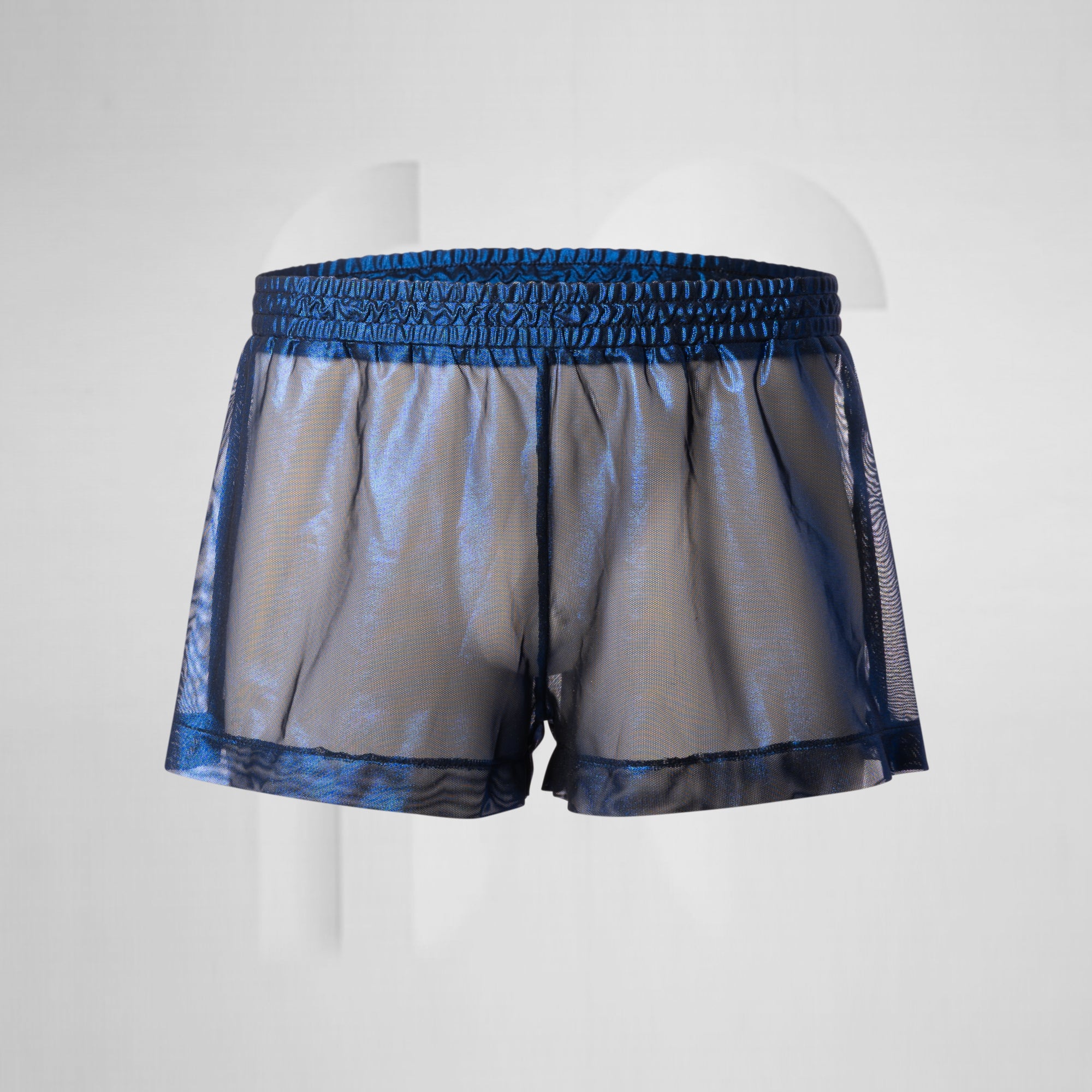 Blue and black shorts on a white background