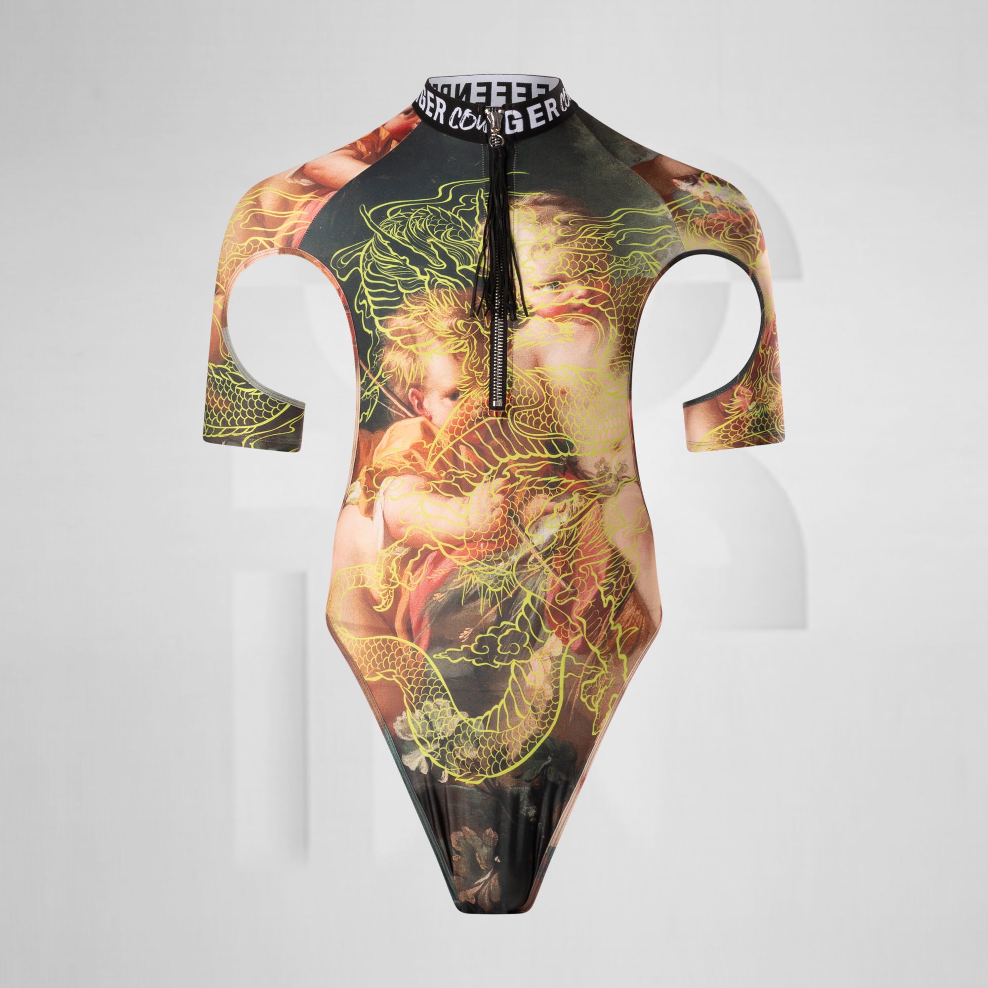 Neon Dragon High-Neck Thong Bodysuit