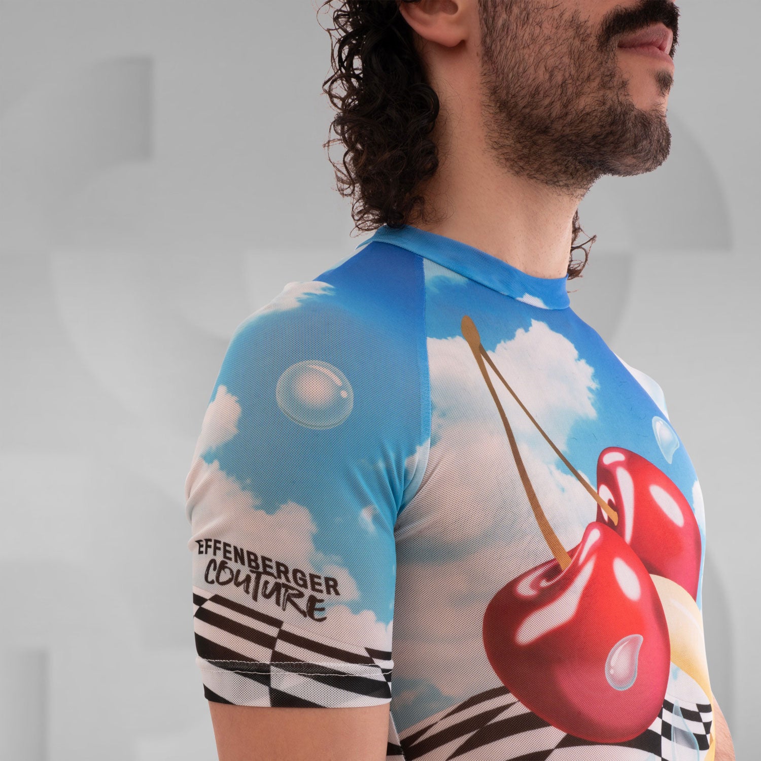 Surreal Print Mesh Body with Sensual Cherries and Banana Design that unfolds your inner artist.