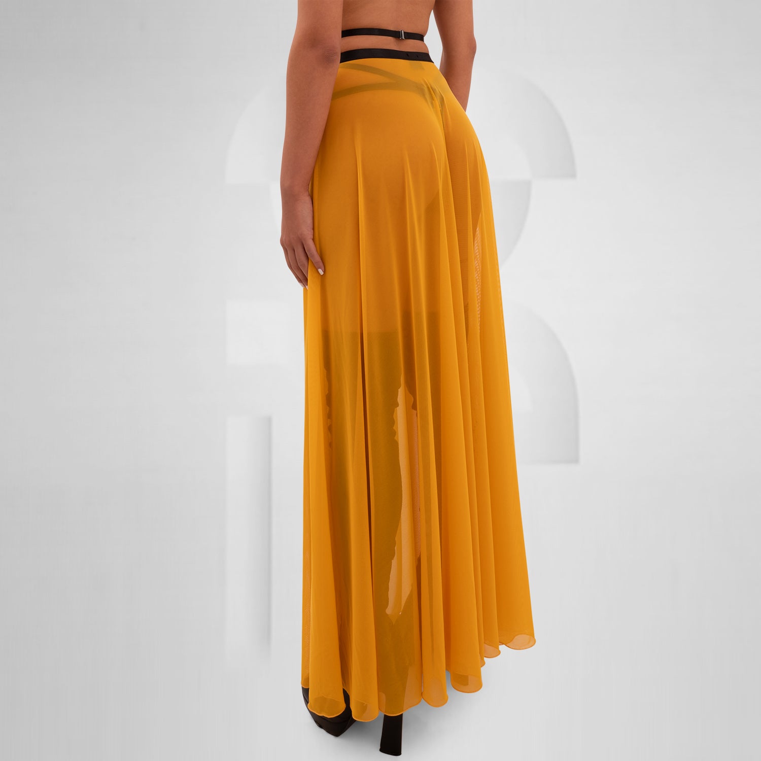 Long Mesh Statement Skirt