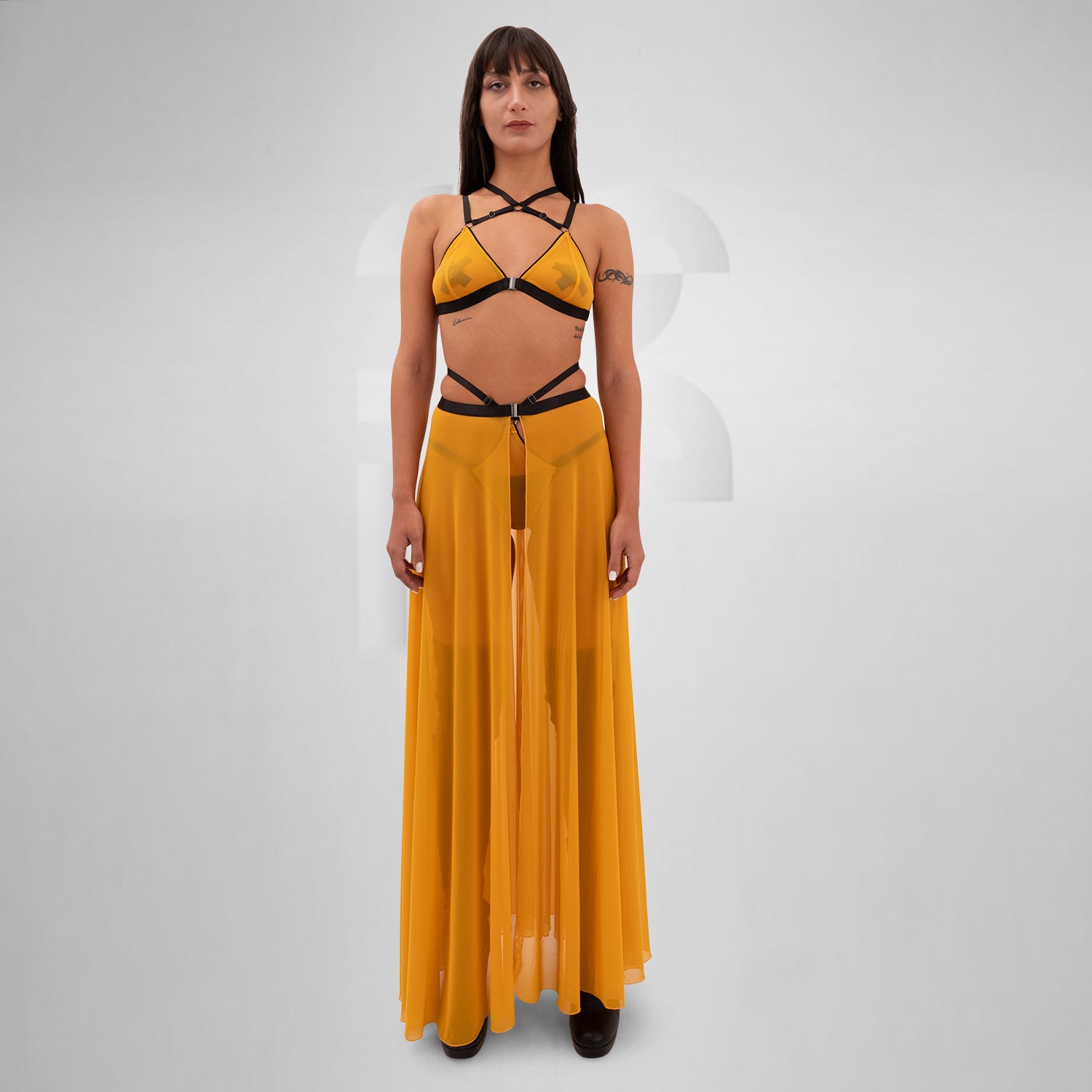 Long Mesh Statement Skirt