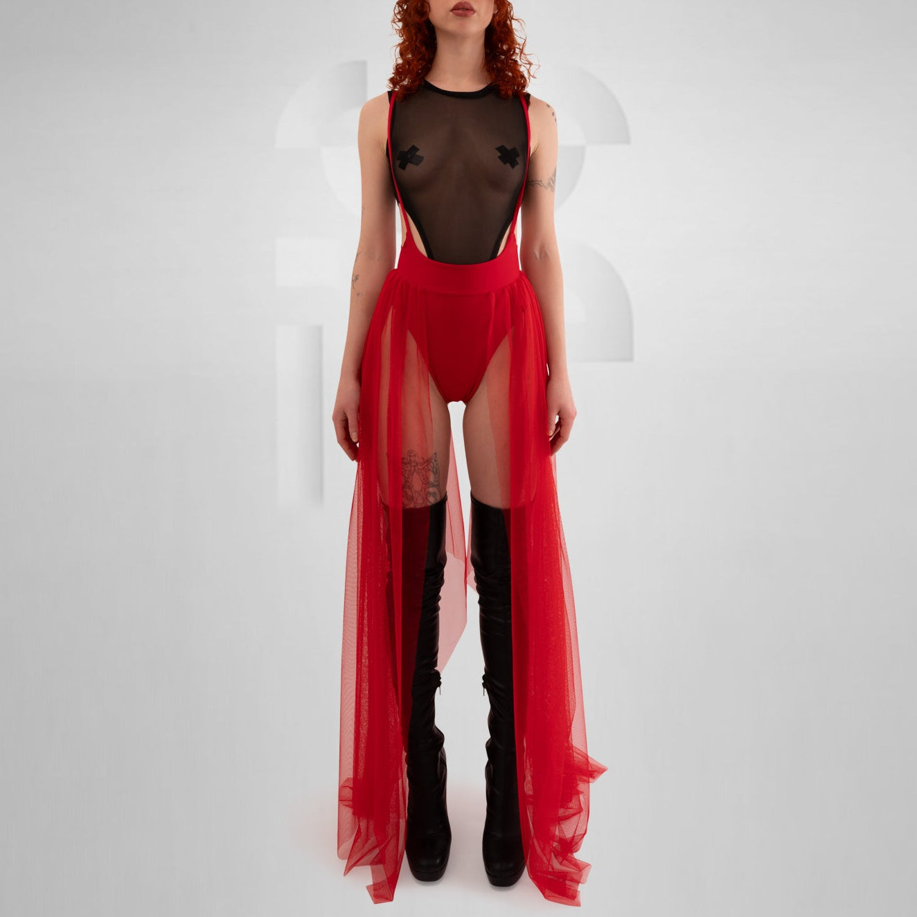 Fairy mesh skirt perfect for techno music festivals, accentuating legs and ass