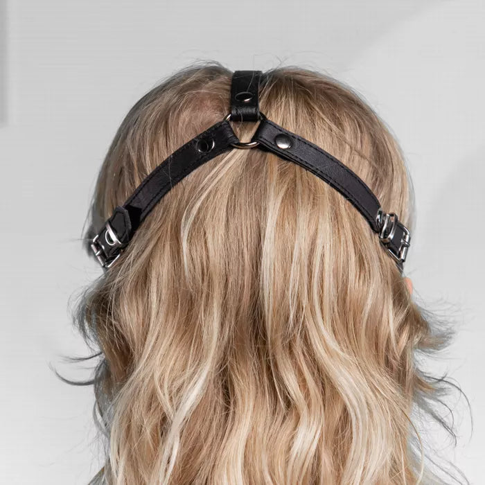 Veil Face Harness by Cyberesque, featuring faux leather, flowing fringe, and adjustable straps.