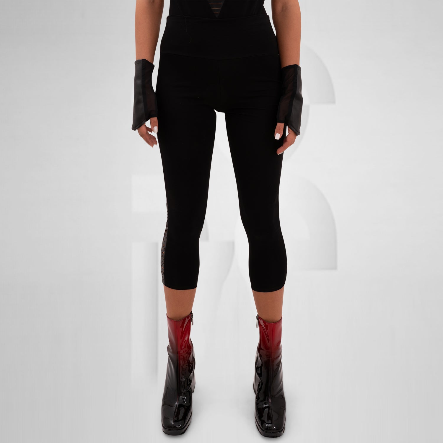 Cotton leggings featuring a vegan laser-cut panel with a psychedelic pattern, designed for bold self-expression and perfect for festivals, nightlife, and avant-garde outfits.