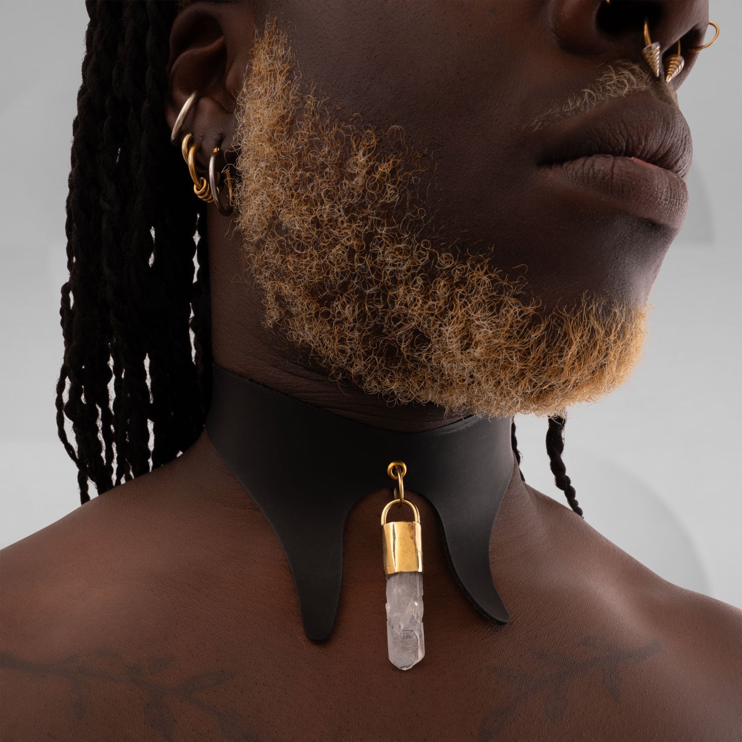 Enhance Your Style with a Black Vegan Leather Choker with Crystal Pendant.