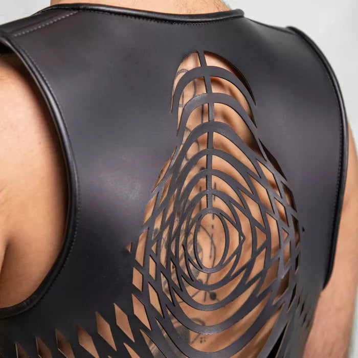 Extraordinary cruelty-free smooth vegan leather vest.