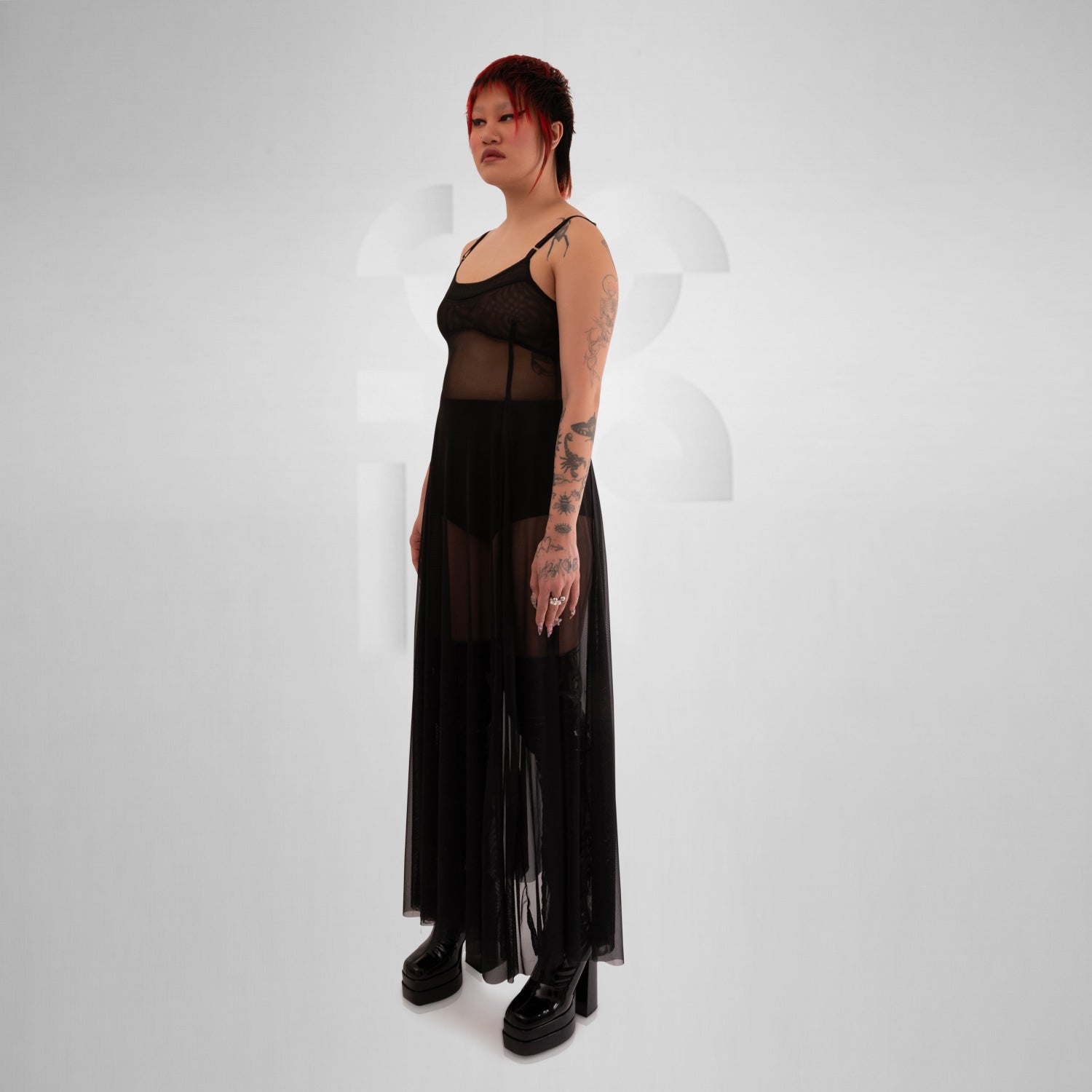 Berlin Style Maxidress made out of Mesh, Slightly See-Through