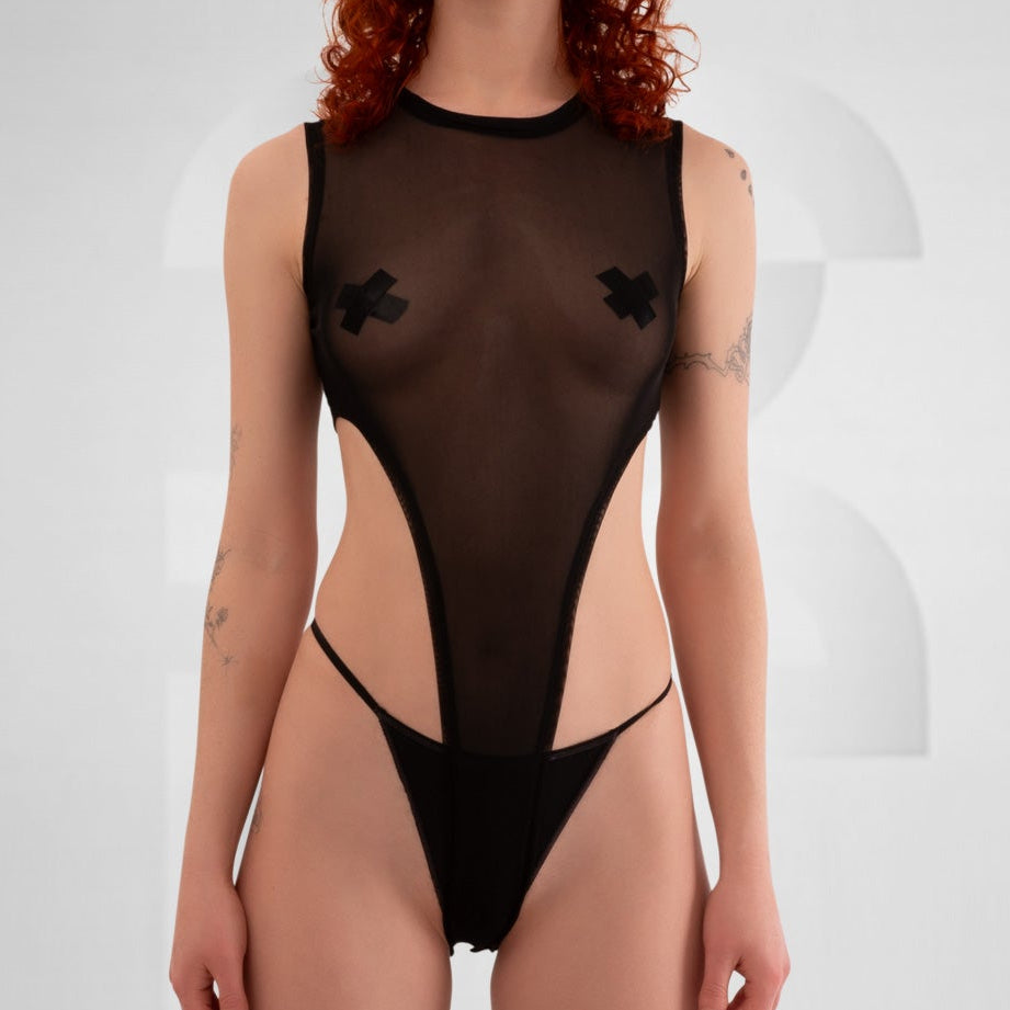 Transparent mesh body, ideal for Berlin Party nights.