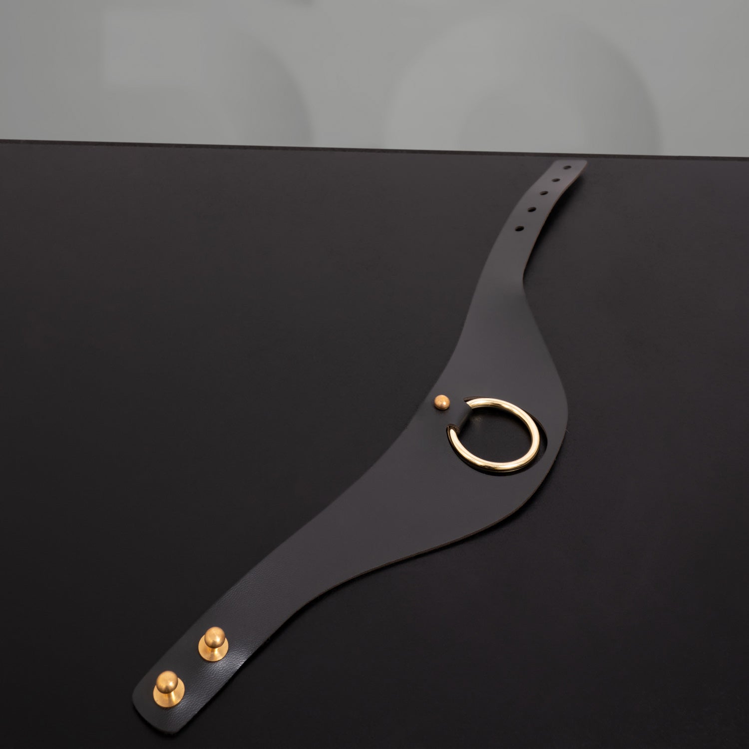 Elegant black faux leather O-Ring Choker from Cyberesque.