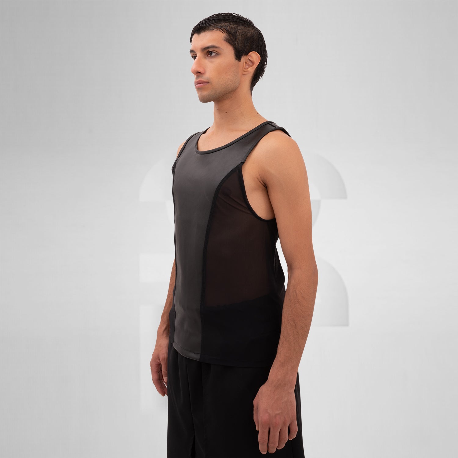 Cutting Edge Vegan Leather Mesh Tanktop