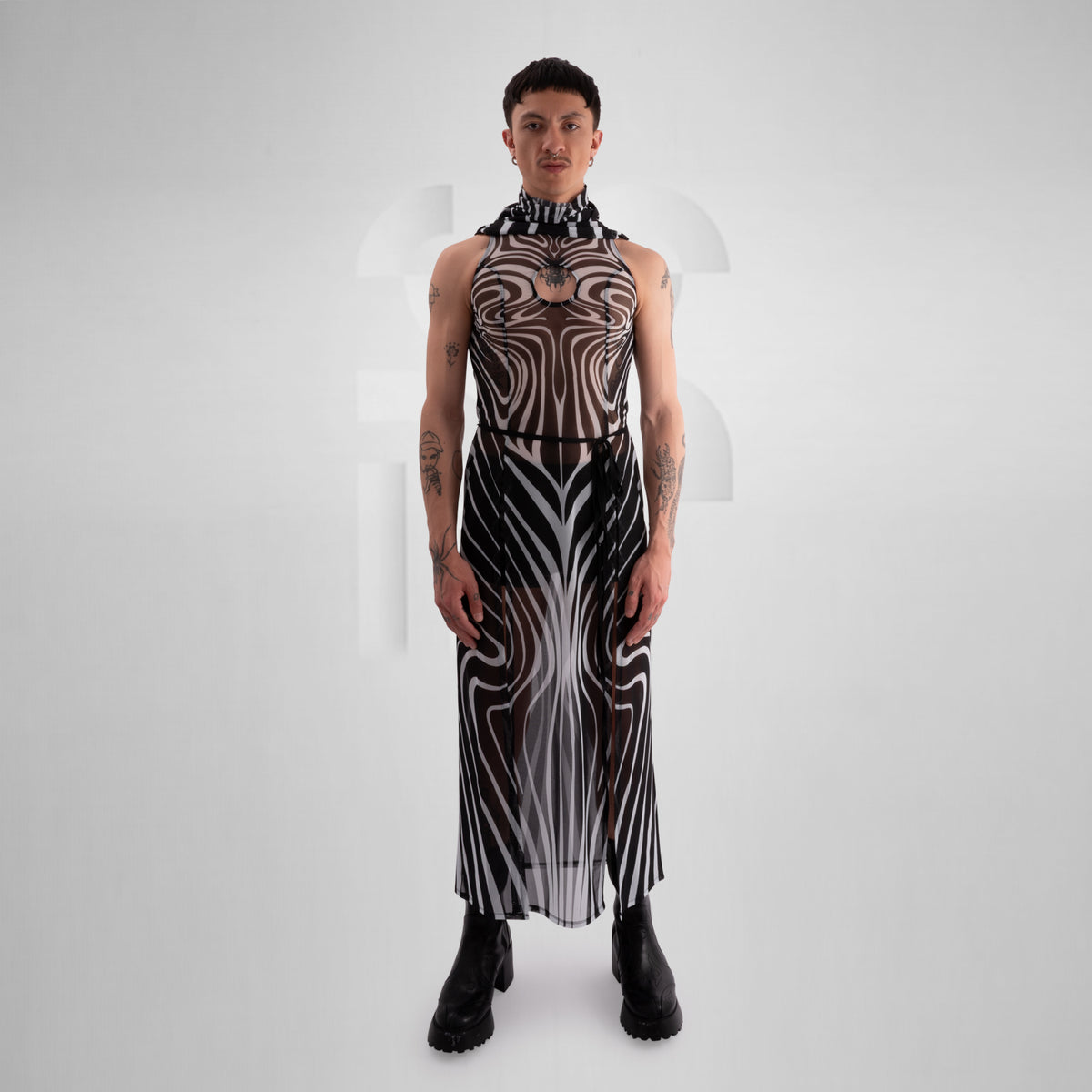 Unisex Illusionary Mesh Hooded Dress