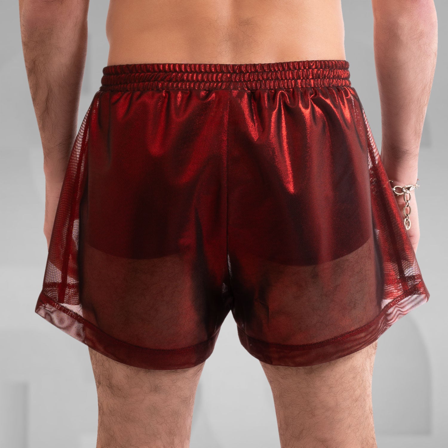 metallic shorts with disco festival vibe