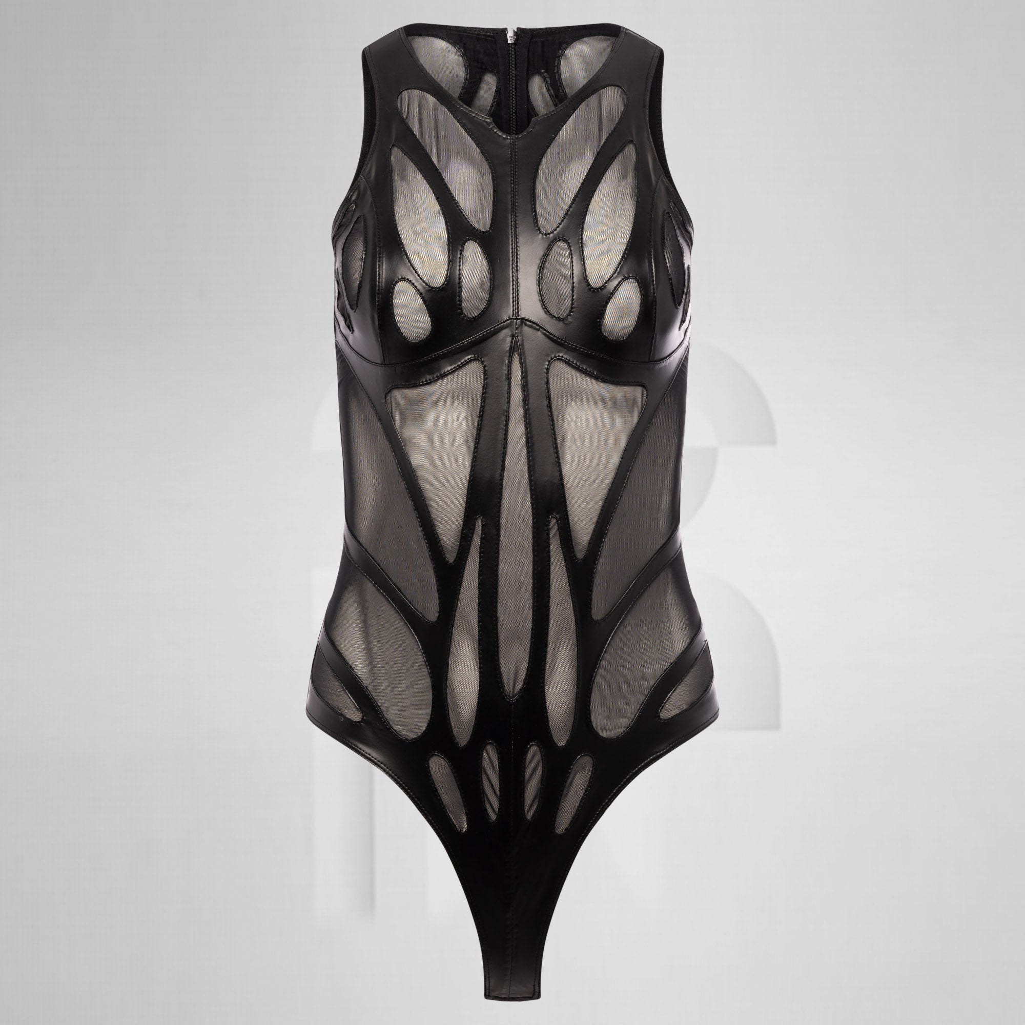 Black mesh swimsuit on a white background