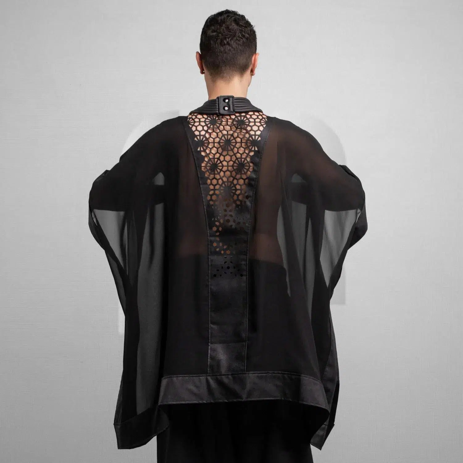 Flowing, ethereal mesh statement kimono.