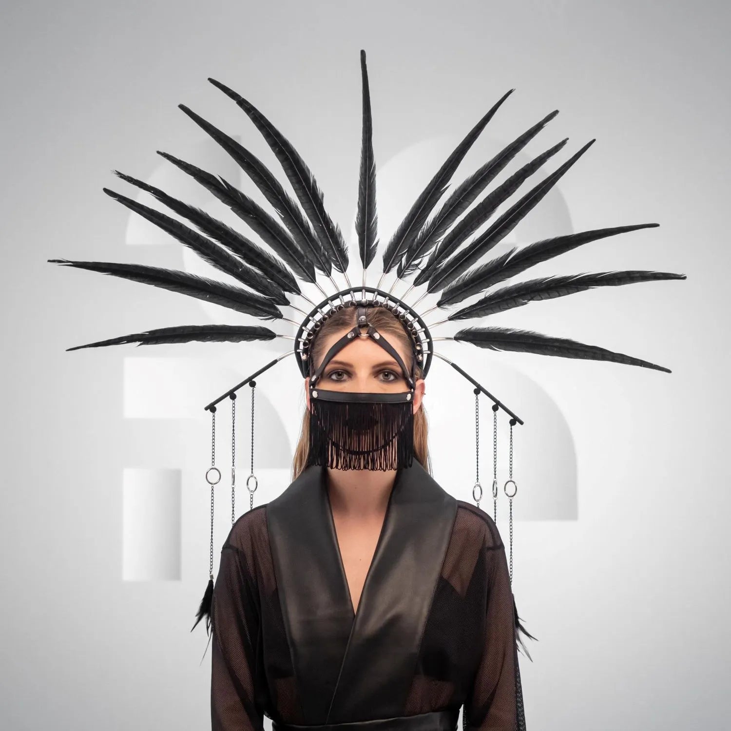 Ethereal Statement Feather Headpiece by Cyberesque for your bold performance.