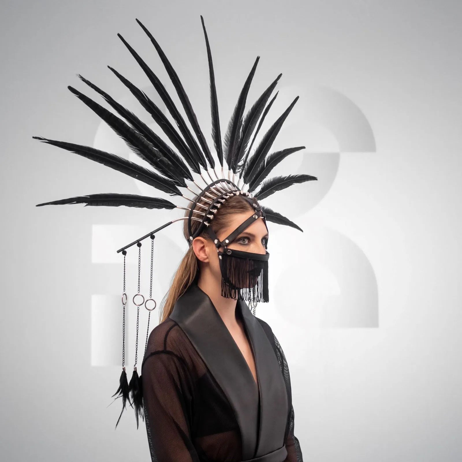 Ethereal Statement Feather Headpiece by Cyberesque for your bold performance.