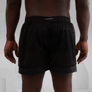 A pair of black net shorts for men, ideal for the techno scene, providing both style and comfort.