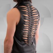 Vegan Leather Vest with Center Front Zipper and Laser Cut Detail at the Back