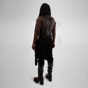 Stylish and vegan-friendly, this Berlin festival-inspired ensemble features a vegan leather vest with laser cut back details and a trendy jersey hoodie.