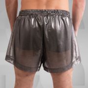 metallic shorts with disco festival vibe