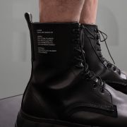 A picture of an urban-styled vegan leather boot made from eco-friendly apple leather.