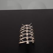 Silver bracelet interwoven with bioorganic vertebrae in white brass