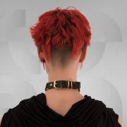 Black leather choker with ring, perfect for Berlin club scene style