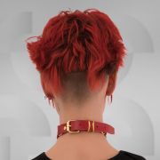 Red leather choker with ring, perfect for techno music and fetish scene