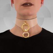 Nude leather choker with ring, perfect for the techno music and fetish scene