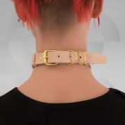 Nude leather choker with ring, perfect for the techno music and fetish scene