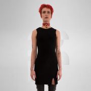 Black mini dress with side slit made of high-quality ripped cotton