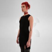 Black mini dress with side slit made of high-quality ripped cotton