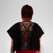 Short black kimono made of cotton and vegan leather in Berlin avant-garde fashion