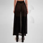 Black transparent long skirt, perfect for avante-garde clubwear and festival fashion in Berlin