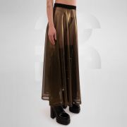 Long shiny skirt in red, gold, and blue - enhances the waist beautifully