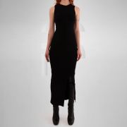 Black long dress made of high quality ribbed Cotton, sleek and avant-garde design