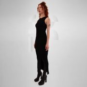 Black long dress made of high quality ribbed Cotton, sleek and avant-garde design