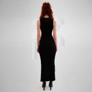 Black long dress made of high quality ribbed Cotton, sleek and avant-garde design