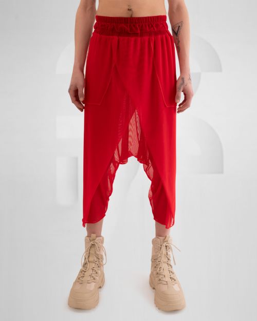 Mesh Wrap Trousers – Red