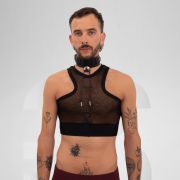 Black mesh and lycra crop top, perfect for parties and festivals