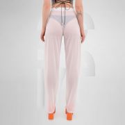 Gender-neutral white mesh pants with a relaxed fit, designed for the Berlin club scene and modern clubwear fashion