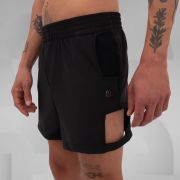 Black sporty shorts with side cut-outs and pockets, perfect for Berlin nightlife.