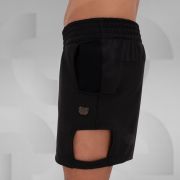 Black sporty shorts with side cut-outs and pockets, perfect for Berlin nightlife.